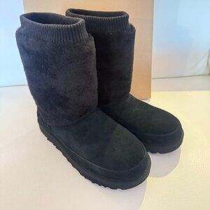 NIB UGGS AUSTRALIA UGG CLASSIC SHORT POSY BOOTS BLACK SIZE 8